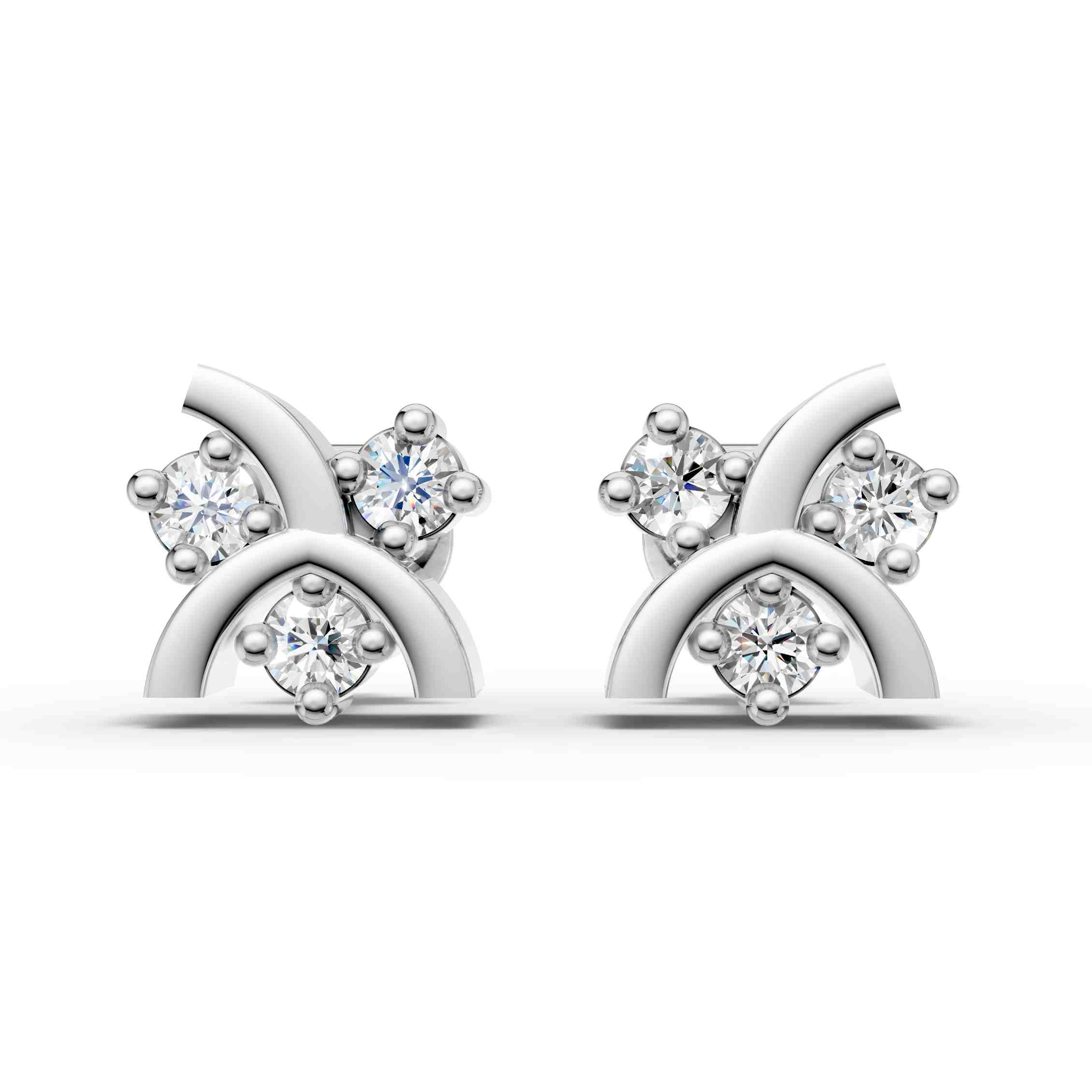 Curved Arc Diamond Cluster Stud Earrings